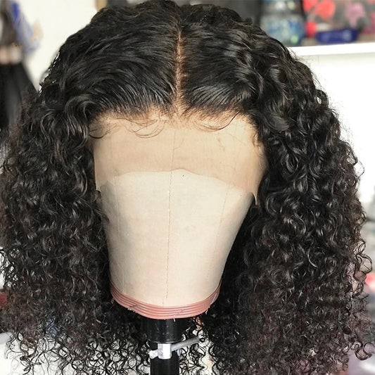 Curly Bob Wig Human Hair 14 Inch Glueless 13x4 Lace Front Wigs Pre Plucked for Black Women 180% Density Mongolian HD Kinky Curly Bob Lace Frontal Wigs Wet and ...