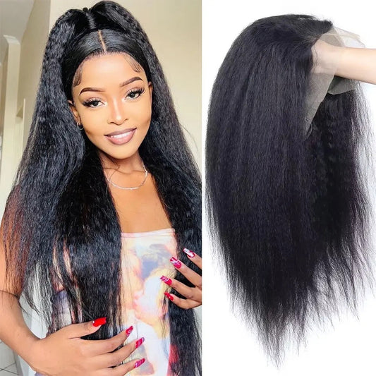 Kinky straight wigs human hair 180 Density ; Special Feature. Tangle Free ; Wig Type, 13×6 Kinky Straight lace front wigs human hair 18 inch