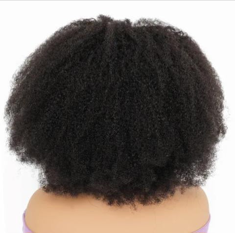 Kinky Curly Wig With Bangs Full Machine Made Scalp Top Wig 200 Density Virgin Brazilian Short Curly Human Hair Wigs Natural Color 14 inch.